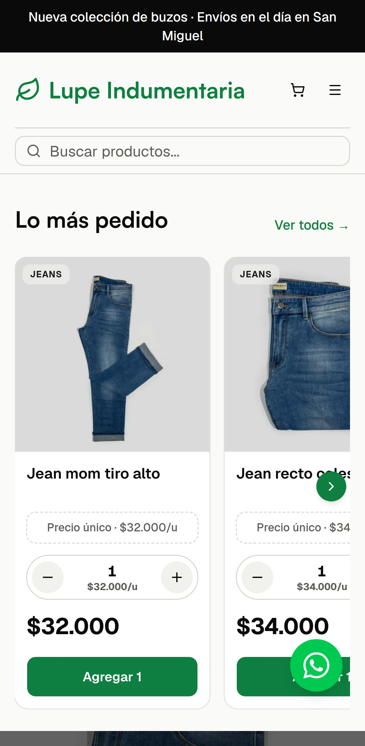 Tienda de ejemplo de ropa: Lupe Indumentaria